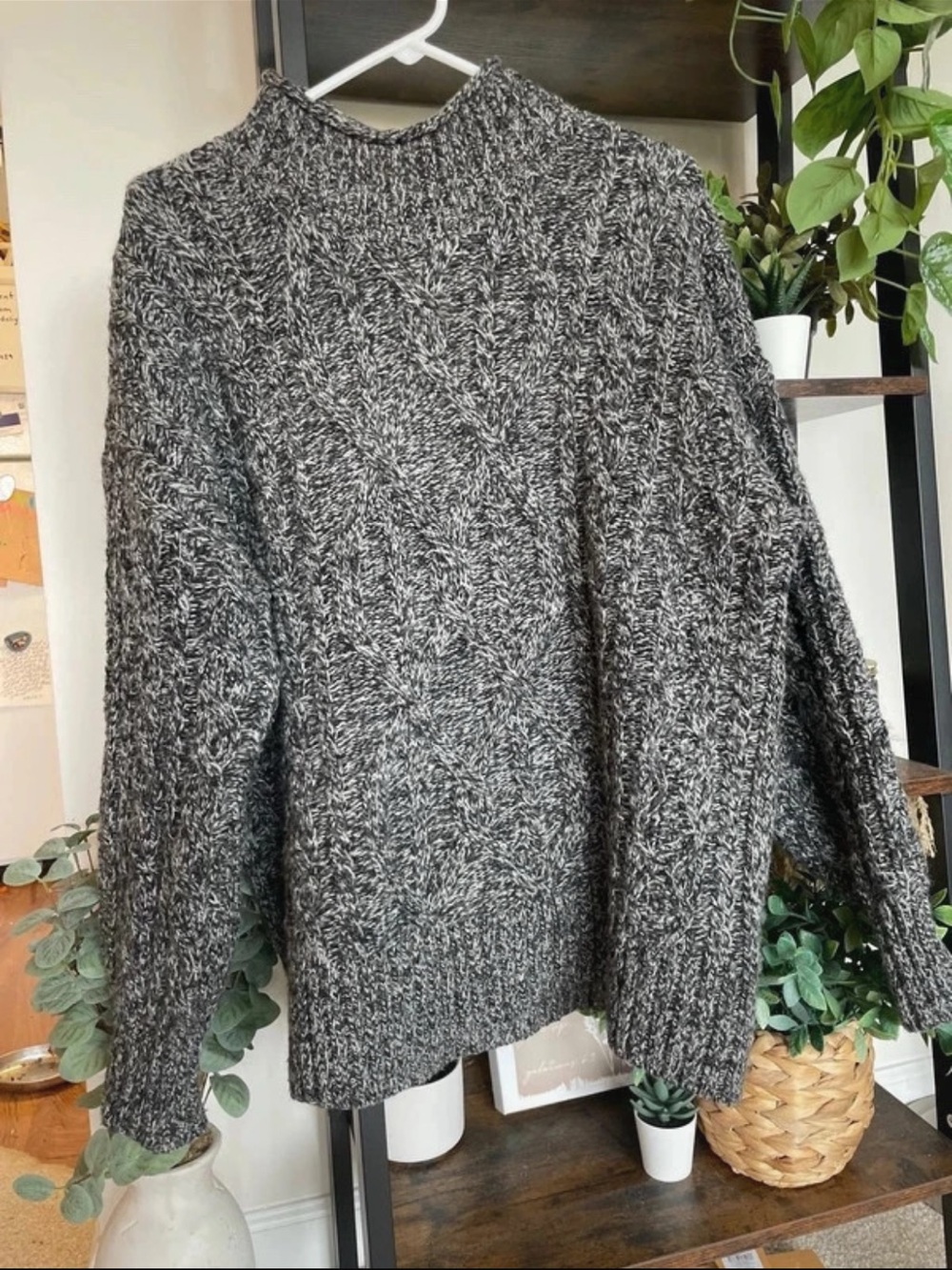 L.L. Bean Women's Marled Black & White Turtleneck Sweater